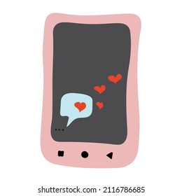 teléfono rosa con mensaje romántico, elemento de diseño para el día de San Valentín.
