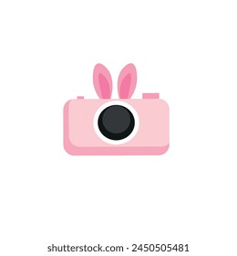 Pink photo camera on pink background