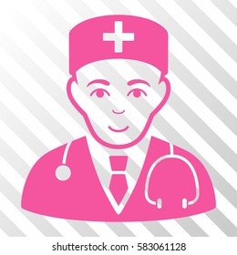 Pink Physician toolbar pictogram. Vector pictogram style is a flat symbol on diagonally hatched transparent background.