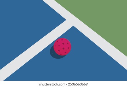 Pink pickleball ball in a pickleball court vector illustration.