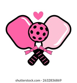 Pink Pickleball Paddle and Ball with Heart Illustration
