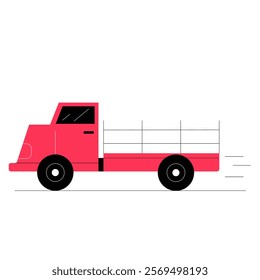 Pink Pickup Truck In Flat Vector Illustration Symbolizing Transportation, Delivery, And Utility Vehicles, Isolated On White Background.