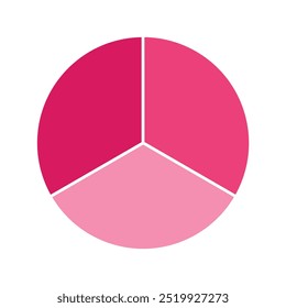 Gráfico de pizza rosa com 3 partes gráfico, seção de círculo 3 para conceito de apresentação de negócios. Vetor de meta global para marketing e educação.