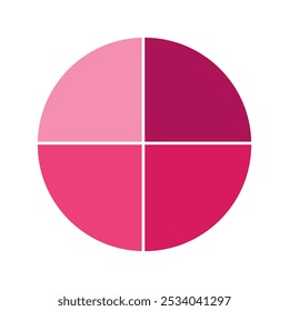 Gráfico de pastel rosa con gráfico de 4 partes, sección de 4 círculos para el concepto de presentación de negocios. En general para el Vector de objetivos de marketing y educación.