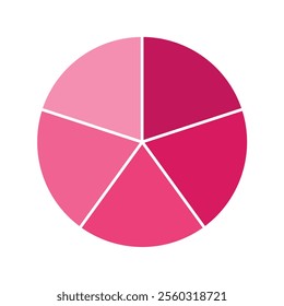 Pink pie chart with 5 parts chart, 5 circle section for business presentation concept. Overall for marketing and education goal vector.