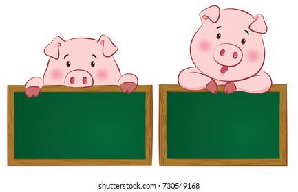 Pink Pig Cartoon is holding a board.