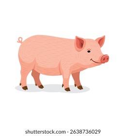 pink pig cartoon standing on white background.