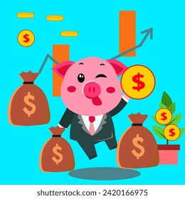 pink Pig Character vector graphic with any expression suitable for investment and bussines growth presentation and motion
