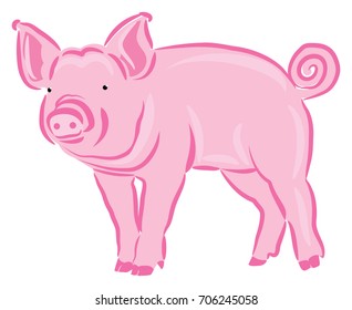 Pink Pig Colored Line Art