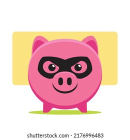 The pink Pig with criminal mask. Isolated Vector Illustration