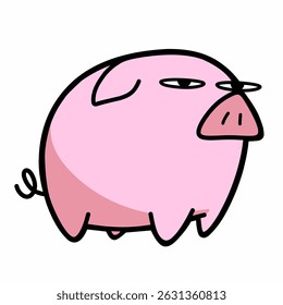 Un cerdo rosado con una expresión facial plana sobre un fondo blanco