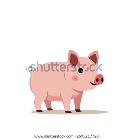 Pink pig flat vector illustration of a cute pig on four legs