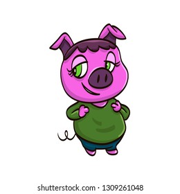 pink pig girl cartoon colorful funny animal