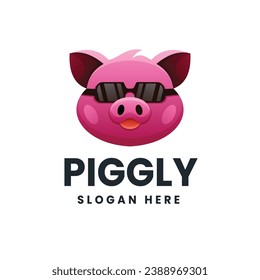 Pink pig gradient logo vector icon illustration