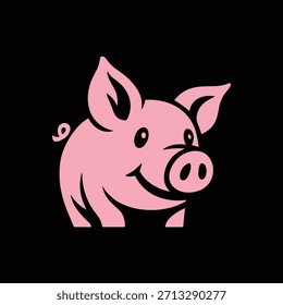 Un cerdo rosado con una expresión feliz en un