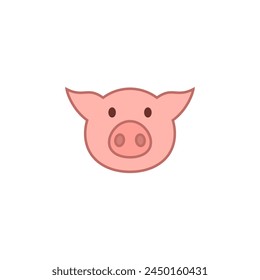 Pink pig head. Color vector on white blank background.