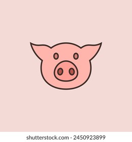 Pink pig head. Color vector on empty background.
