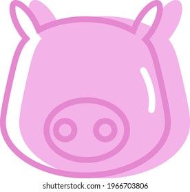 Pink pig head, icon illustration, vector on white background