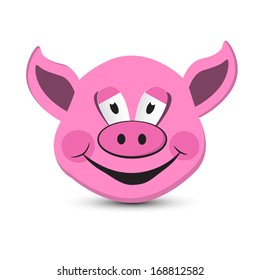 Pink Pig Head Isolated on White Background