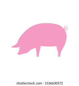 Pink pig. Pig icon. Vector illustration.