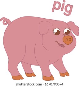 Pink pig illustration for children