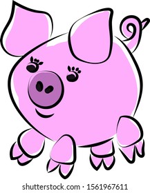 Pink pig, illustration, vector on white background.