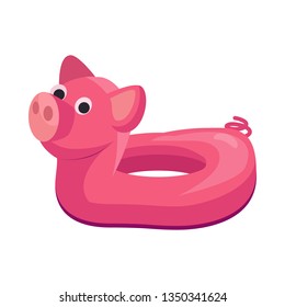 Pink pig. Inflatable swimming ring. Vector illustration can be used for topics like lifebuoy, pool, summer vacation with kids, toy, beach