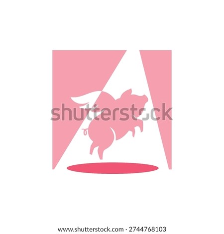 Pink pig Logo Design Element Flying.
