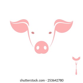 Pink pig. Logo. Vector illustration