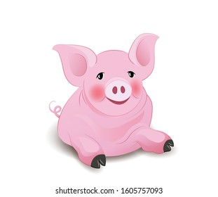 Pink pig lying and happy
Vector illustration isolated on white background
