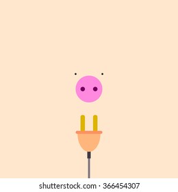 Pink pig nose and yellow electrical plug