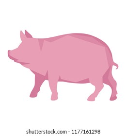 A pink pig on a white background. In a geometric style. Vector illustration.