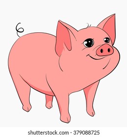 pink pig on a white background, isolated image, vector EPS 10