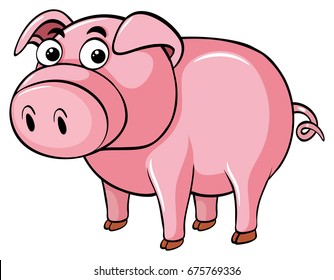 Pink pig on white background illustration
