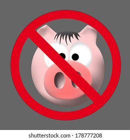 Pink pig in prohibitory sign