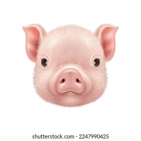 Pink pig realistic composition with isolated image of farm animal on blank background vector illustration