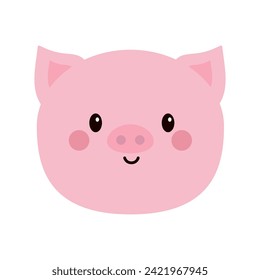 rosafarbene Schweinekoteletts mit rundem Kopf. Lächelndes Gesicht. Cute Cartoon kawaii lustige Babyfigur. Hausschweine säen Tier. Flaches Design. Kinderkarte. Weißer Hintergrund. Einzeln. Vektorgrafik