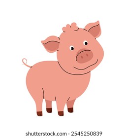 Cerdo rosado. Un Pequeño animal doméstico. Lindo cerdo de dibujos animados. Niños ilustración de animales. Vector plano sobre fondo blanco.