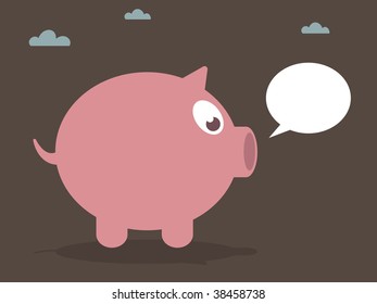 pink pig with speech bubble ready for text