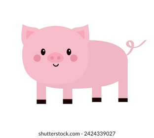 Pink pig standing icon. Smiling face. Cute cartoon kawaii funny baby character. Hog swine sow animal. Flat design. Educational card for kids. White background. Isolated. Vector illustration