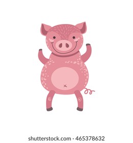 Pink Pig Standing On Two Legs