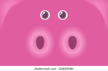Pink Pig. Symbol of New Year 2019 funny card design with cartoon pigs face. Vector illustration.