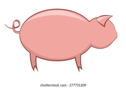 Pink pig with a tail curl, simple vector illustration