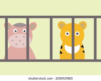 Rosa Schweine und Tiger im selben Käfig