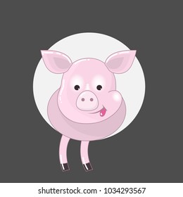 pink pig with tongue out - funny vector character