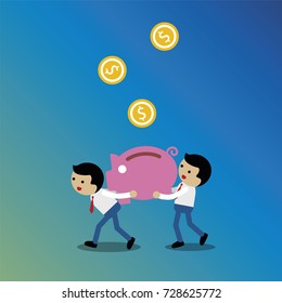 Pink pig with two men