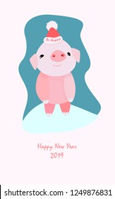 Pink pig wishes happy new year.