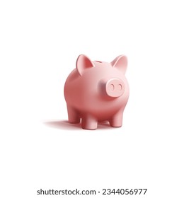 Banco de cerdo rosado 3d representando ilustración vectorial realista, icono digital de depósito, aislado