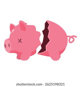 Pink Piggy bank é quebrado, mostrando perda financeira, falência e crise econômica