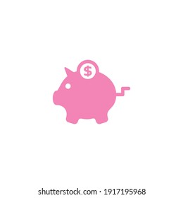 Pink Piggy Bank Flat Logo For Saving Money